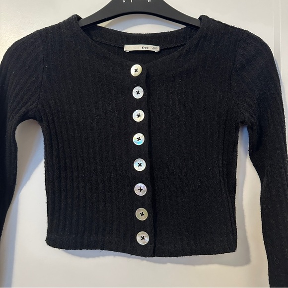 Wilfred Aritzia Black Cropped Ribbed Button Down Cardigan Size XXS Women’s - Picture 2 of 7